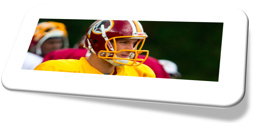 Football player in a red and yellow uniform with a helmet.