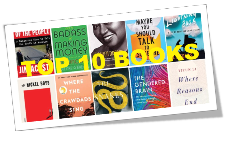A colorful collage of 10 top books with vibrant covers.